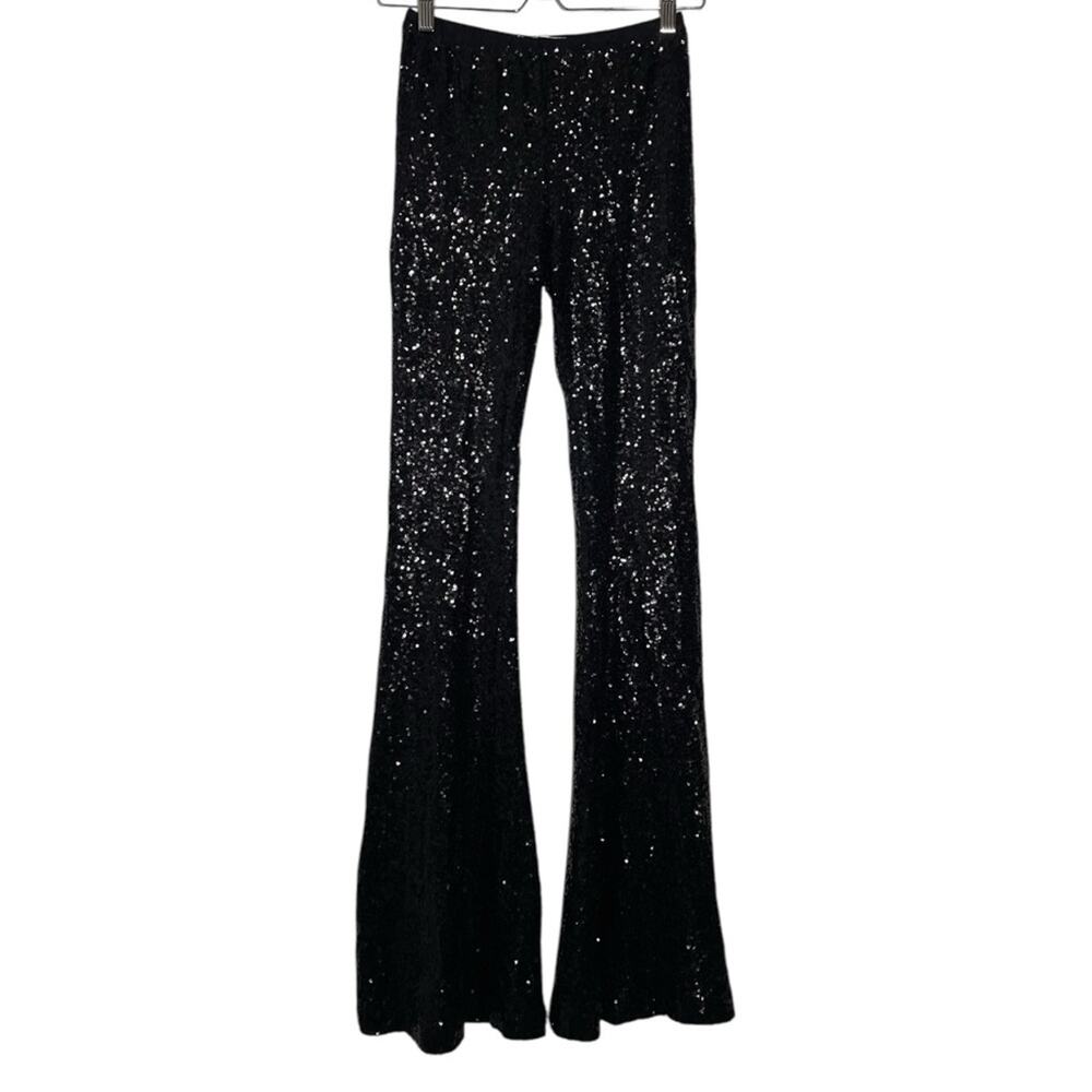 Girl On A Vine Black Sequin Disco Flare Pants XS